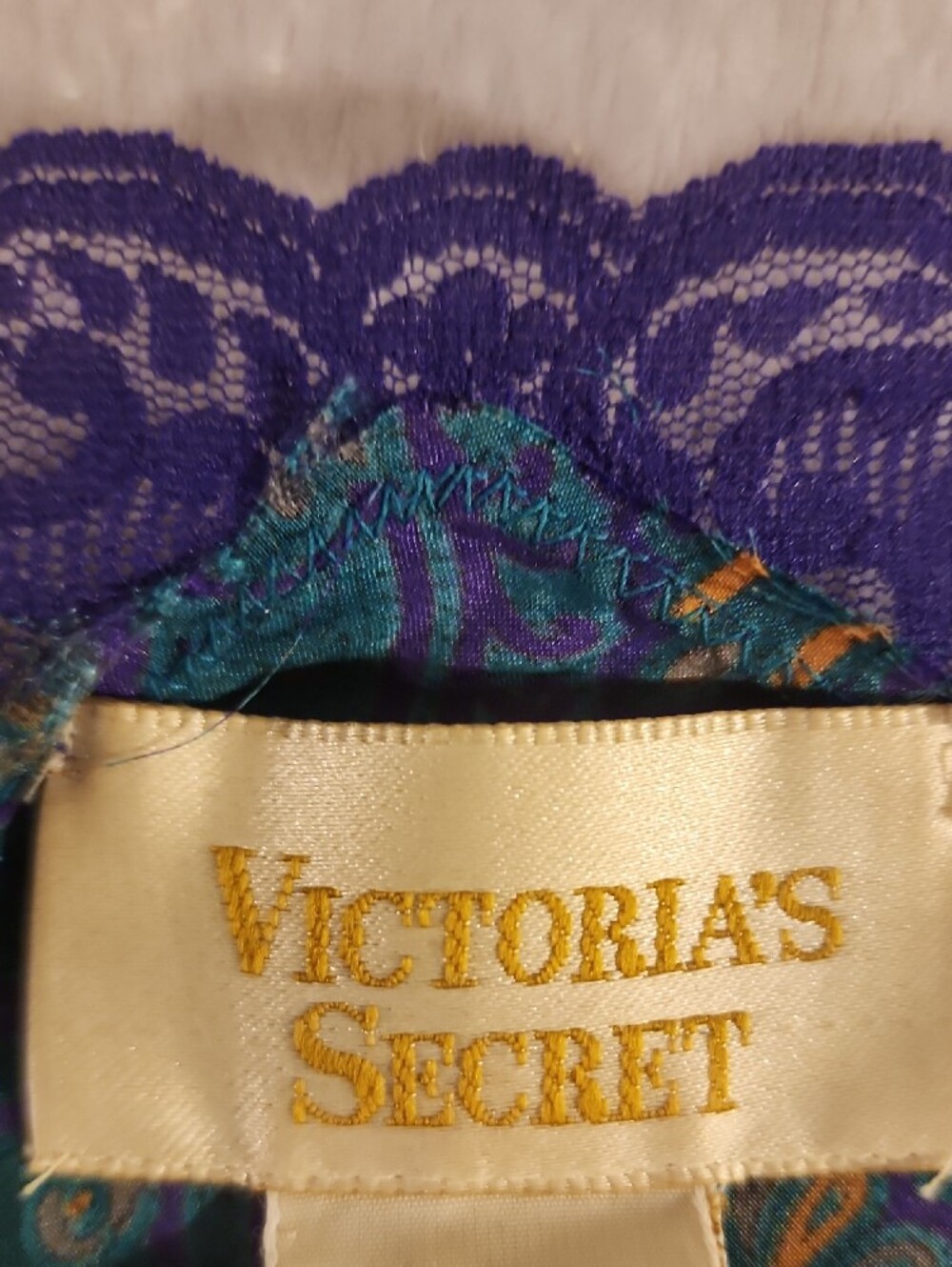 Victoria's Secret Teal & Purple Paisley Satin Lace Chemise - Picture 9 of 11
